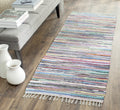 SAFAVIEH Rag Rug Collection Runner Rug - 23 x 7, Grey & Multi, Handmade Boho Stripe Cotton, Ideal for High Traffic Areas in Li
