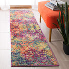 SAFAVIEH Madison Collection Runner Rug - 2'2'' x 16', Fuchsia & Gold, Boho Abstract Distressed Design, Non-Shedding & Easy Care,