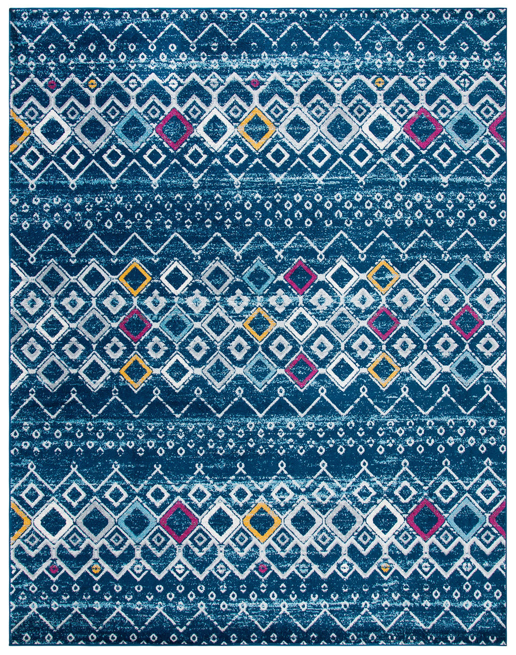 Safavieh Amsterdam Collection Area Rug - 10' X 14', Navy & Turquoise, Moroccan Boho Design, Non-Shedding & Easy Care, Ideal For