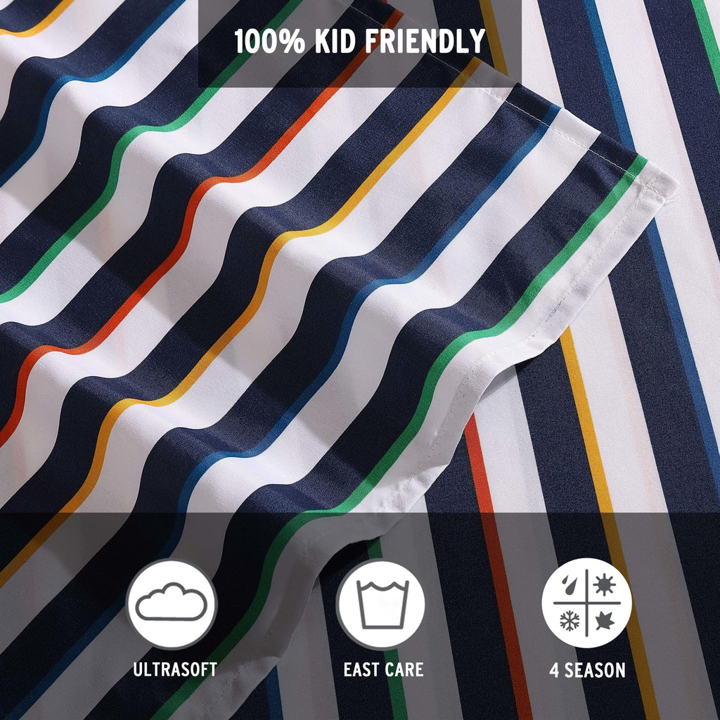 Eddie Bauer Kids - Full Sheets, Stain Resistant Kids Bedding, Ideal For Toddler Bedding Set (Stripes Game Blue, Full)