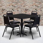 Flash Furniture 5-Piece 36" Square Laminate Dining Table/Chairs Set, Restaurant Dining Set with Table, X-Base, and 4 Trapezoidal Back Chairs, Black