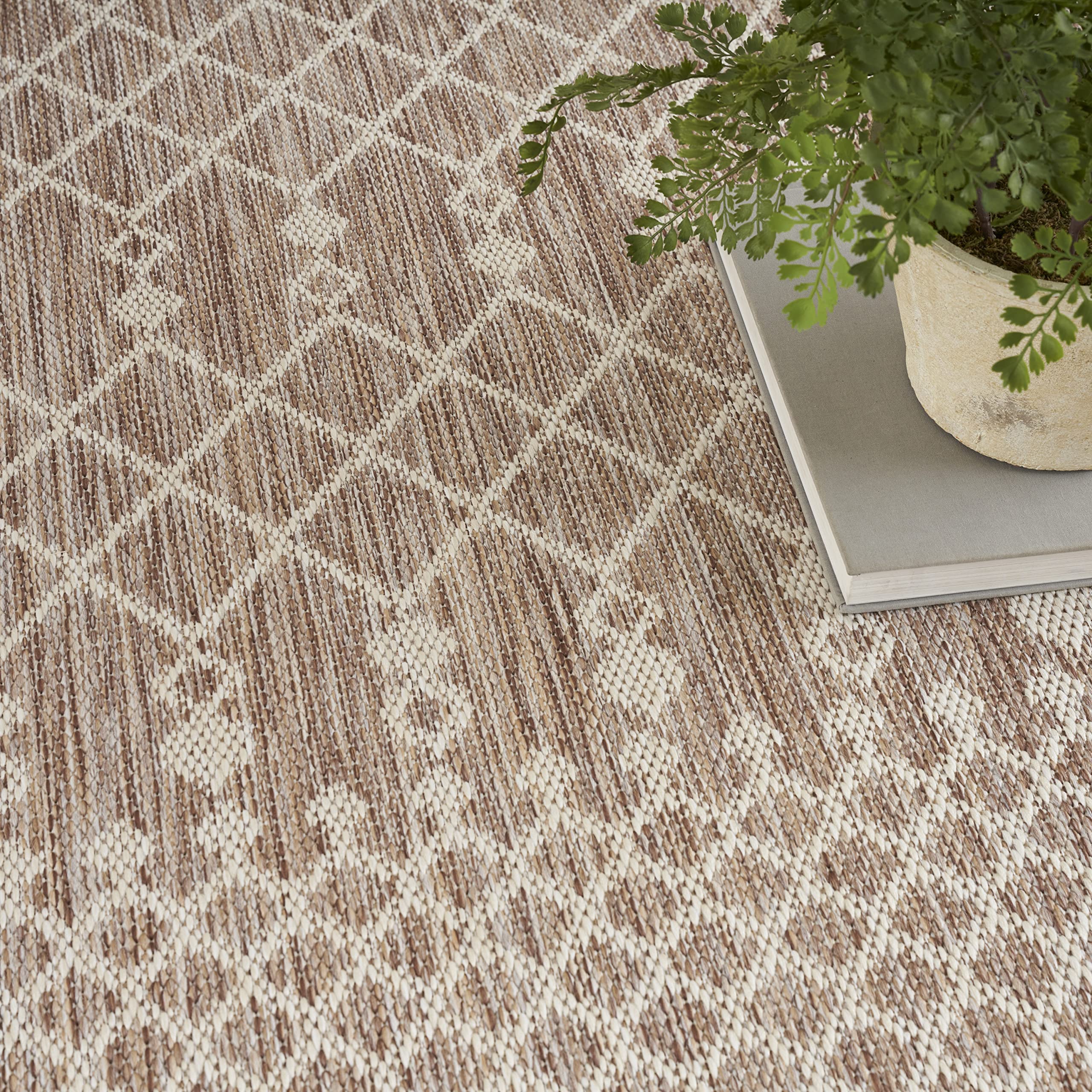Nourison Positano Indoor/Outdoor Beige 7' X 10' Area Rug, Easy Cleaning, Non Shedding, Bed Room, Living Room, Dining Room, Deck, Backyard, Patio (7X10)