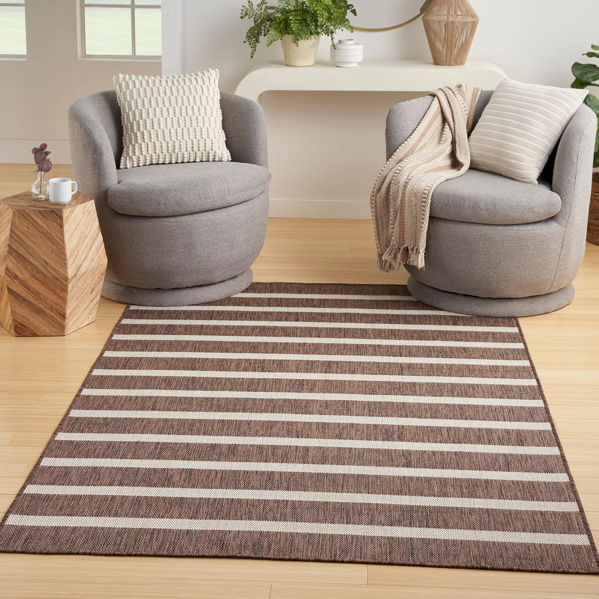 Nourison Positano Indoor/Outdoor Natural Ivory 6' X 9' Area Rug, Easy Cleaning, Non Shedding, Bed Room, Living Room, Dining Room