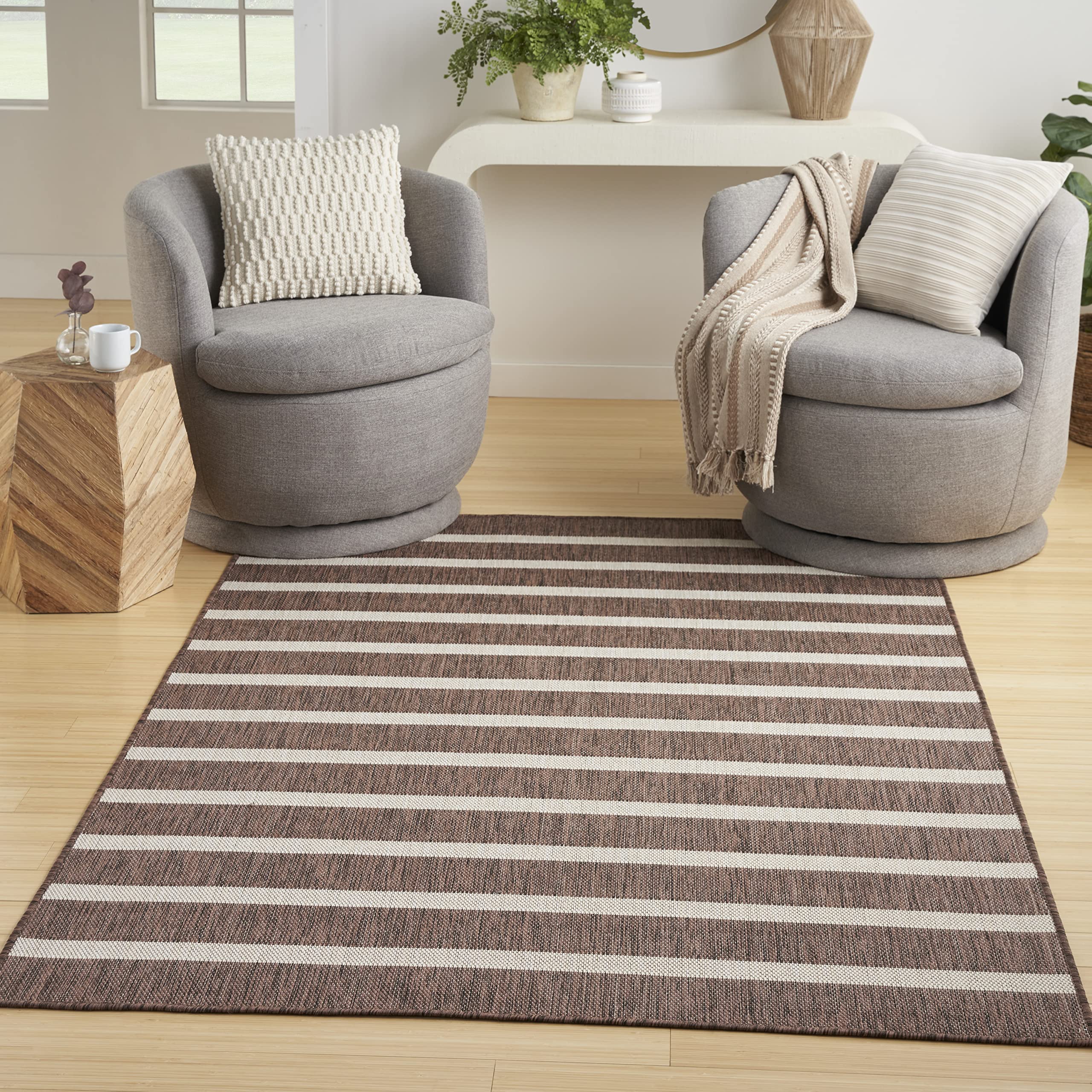 Nourison Positano Indoor/Outdoor Natural Ivory 6' X 9' Area Rug, Easy Cleaning, Non Shedding, Bed Room, Living Room, Dining Room