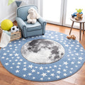 SAFAVIEH Carousel Kids Collection 4 Round Light Blue/Grey CRK135L Moon & Stars Non-Shedding Playroom Nursery Bedroom Area Rug
