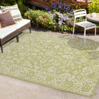 Jonathan Y Smb100D-3 Tela Bohemian Textured Weave Floral Indoor Outdoor Area Rug, Coastal, Traditional, Transitional Easy Cleaning,Bedroom,Kitchen,Backyard,Patio,Non Shedding, Green/Cream, 3 X 5