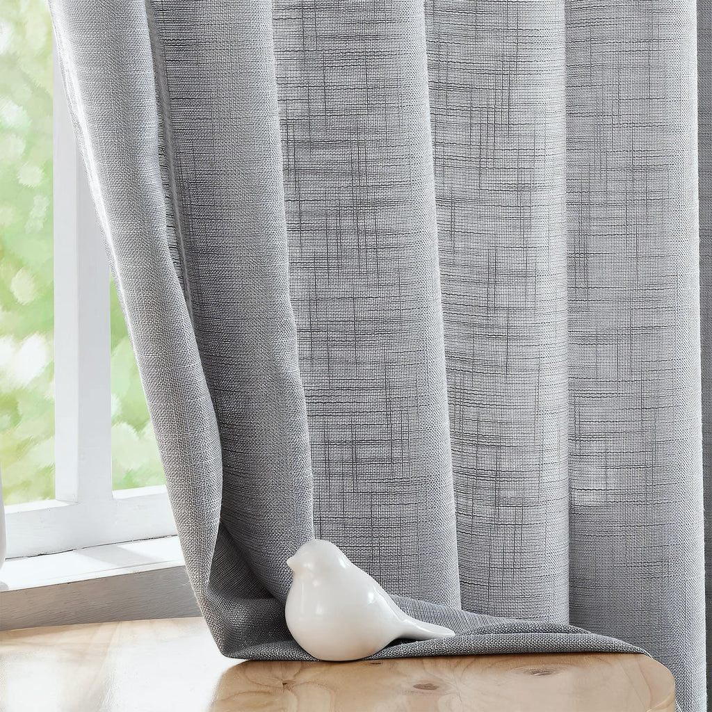 FMFUNCTEX Linen Semi Sheer Curtains 54 Inch Length for Bedroom Living Room, Grey Curtain Panels Sheer Linen Textured Window Drap