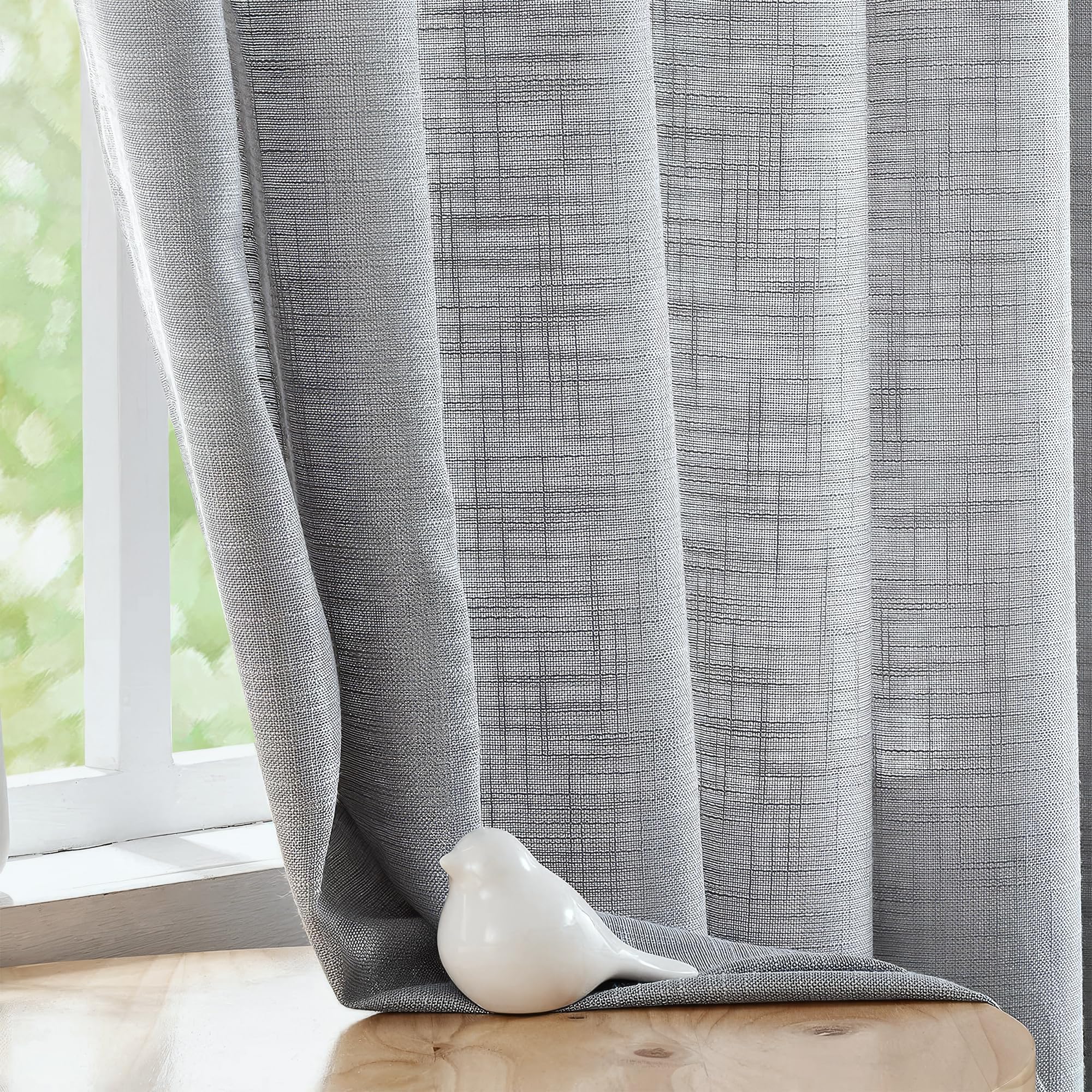 FMFUNCTEX Linen Semi Sheer Curtains 54 Inch Length for Bedroom Living Room, Grey Curtain Panels Sheer Linen Textured Window Drap