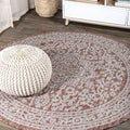 Jonathan Y Smb101A-6R Sinjuri Medallion Textured Weave Red/Taupe 6' Round Indoor/Outdoor Area Rug, Pet Friendly, Non-Shedding, S