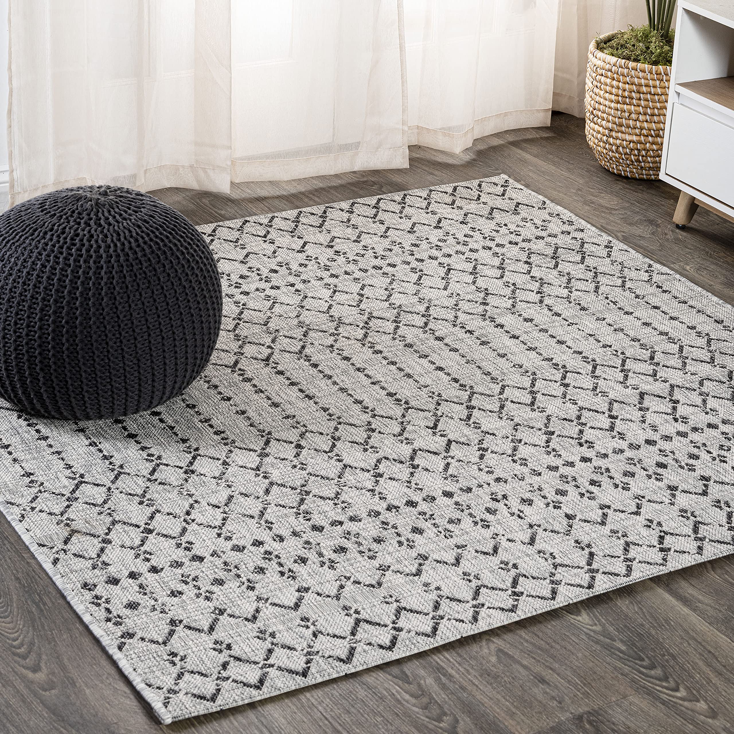 Jonathan Y Smb108E-8Sq Ourika Moroccan Geometric Textured Weave Indoor/Outdoor Area Rug, Bohemian, Scandinavian For Bedroom, Kit