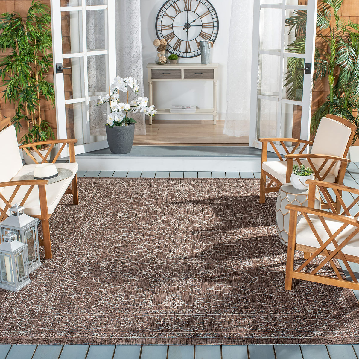 Safavieh Courtyard Collection 6'7' X 9'6' Brown / Ivory Cy8680 Indoor-Outdoor Waterproof Easy-Cleaning Patio Backyard Mudroom