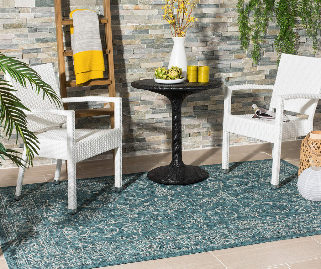 Safavieh Courtyard Collection 2'7' X 5' Turquoise Cy8680 Indoor/ Outside Waterproof Easy Cleansingpatio Backyard Mudroom Area Mat