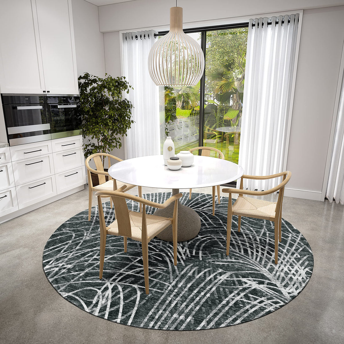 Addison Rugs Rylee Ary32 Grey Washable 8' X 8' Indoor Outdoor Round Rug, Easy Clean, Machine Washable, Non Shedding, Bedroom, Entry, Living Room, Dining Room, Kitchen, Patio Rug