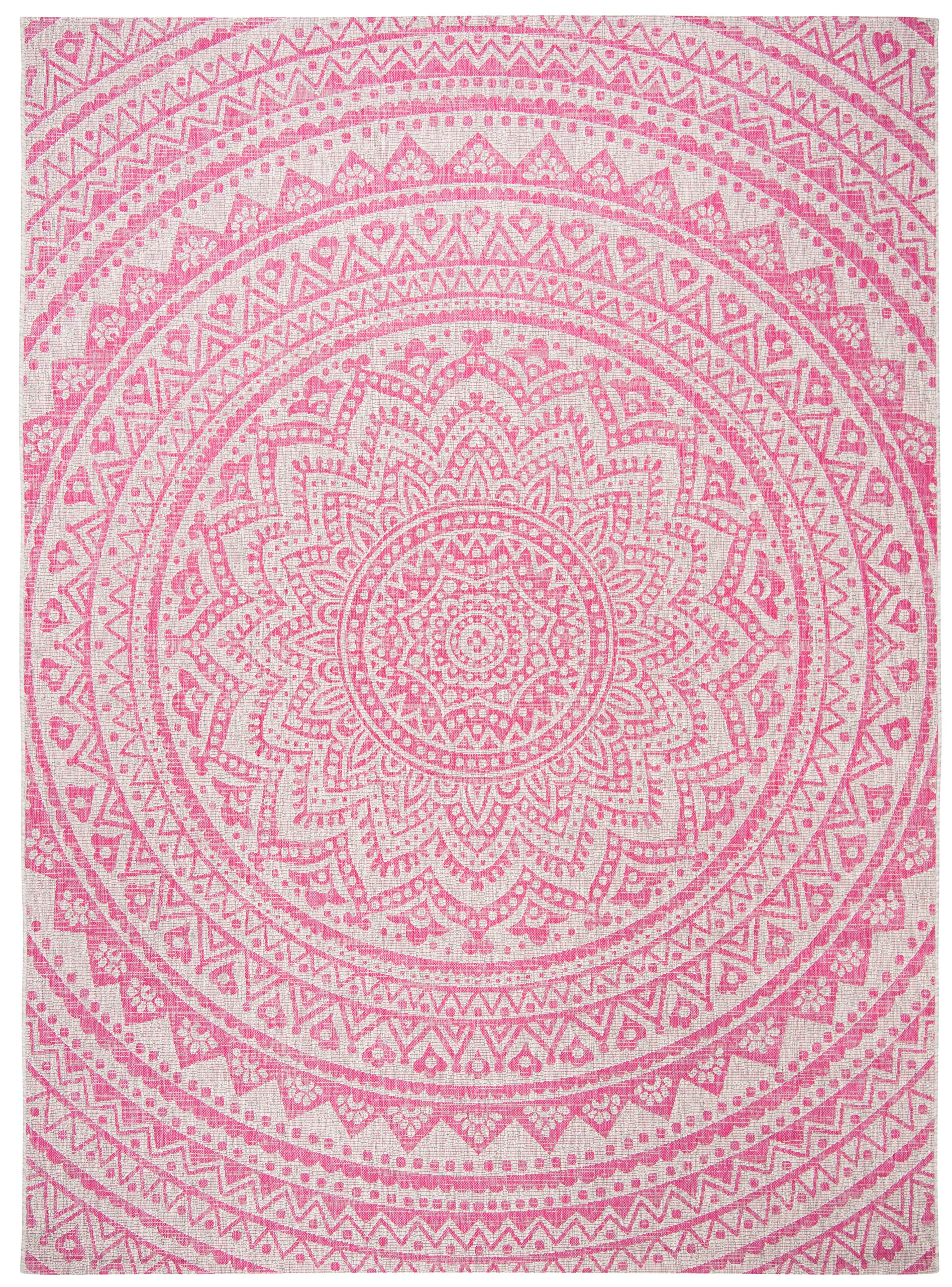 Safavieh Courtyard Collection Area Rug - 9' X 12', Light Grey & Fuchsia, Non-Shedding & Easy Care, Indoor/Outdoor & Washable-Ideal For Patio, Backyard, Mudroom (Cy8734-39712)