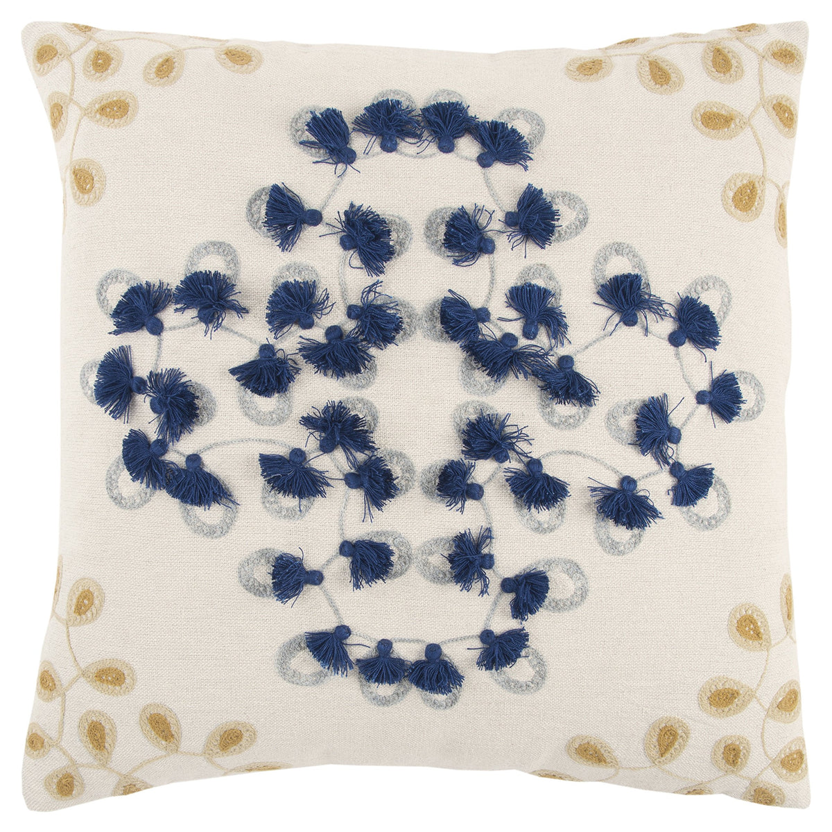 Rizzy Home | T13074 | 20&quot;X20&quot; White/Yellow/Blue Floral Decorative Pillow | Poly Fill