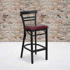 Flash Furniture Hercules Series Black Two-Slat Ladder Back Metal Restaurant Barstool - Burgundy Vinyl Seat