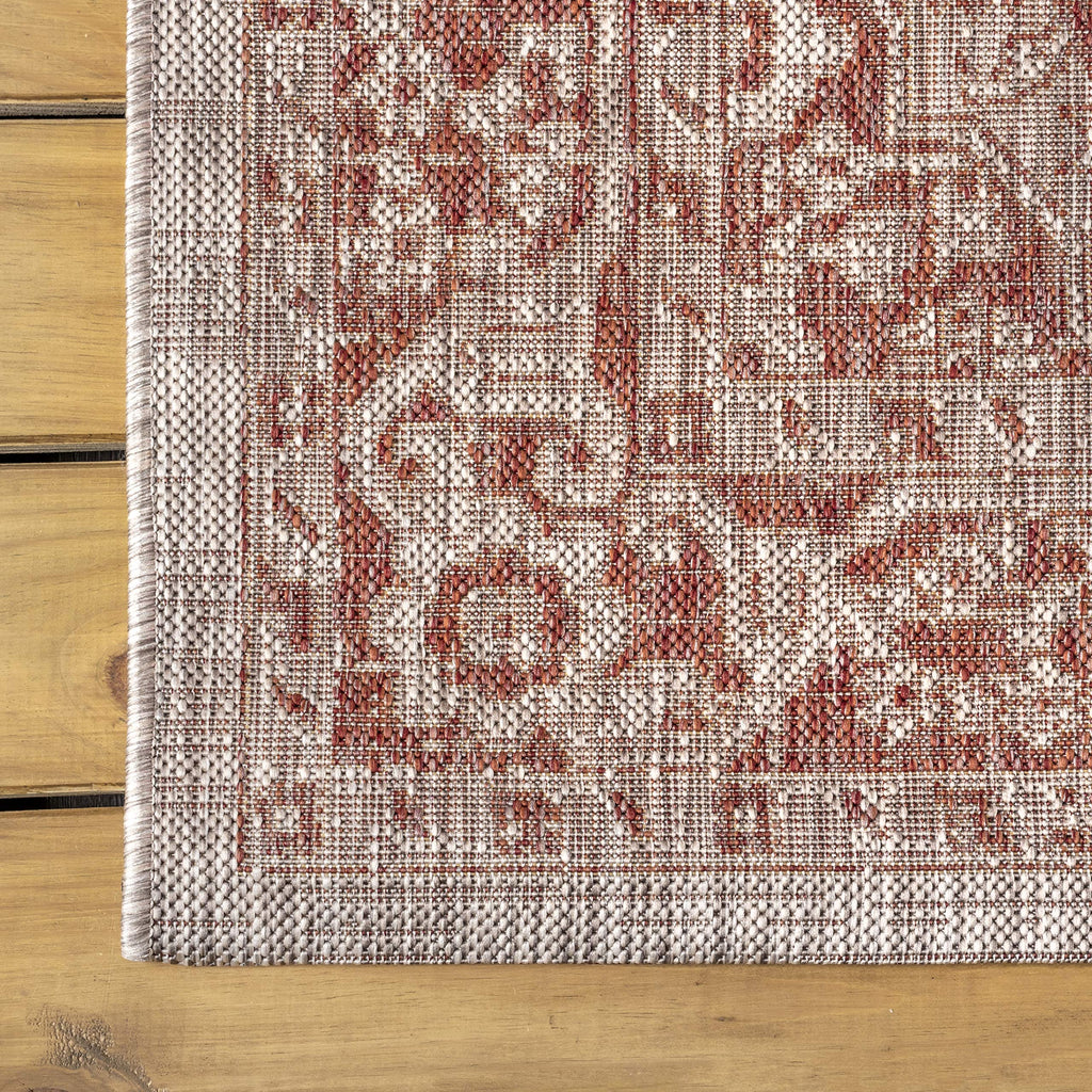 Jonathan Y Smb102A-4 Rozetta Boho Medallion Textured Weave Indoor Outdoor Area -Rug Coastal Bohemian Rustic Glam Easy -Cleaning Bedroom Kitchen Backyard Patio Non Shedding, 4 X 6, Red/Taupe