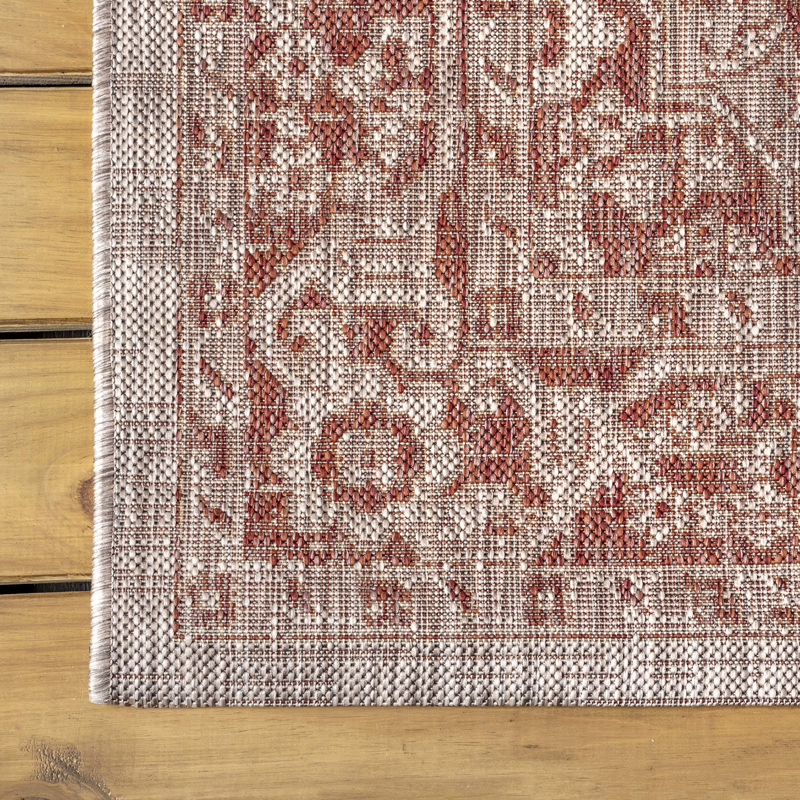 Jonathan Y Smb102A-4 Rozetta Boho Medallion Textured Weave Indoor Outdoor Area -Rug Coastal Bohemian Rustic Glam Easy -Cleaning Bedroom Kitchen Backyard Patio Non Shedding, 4 X 6, Red/Taupe