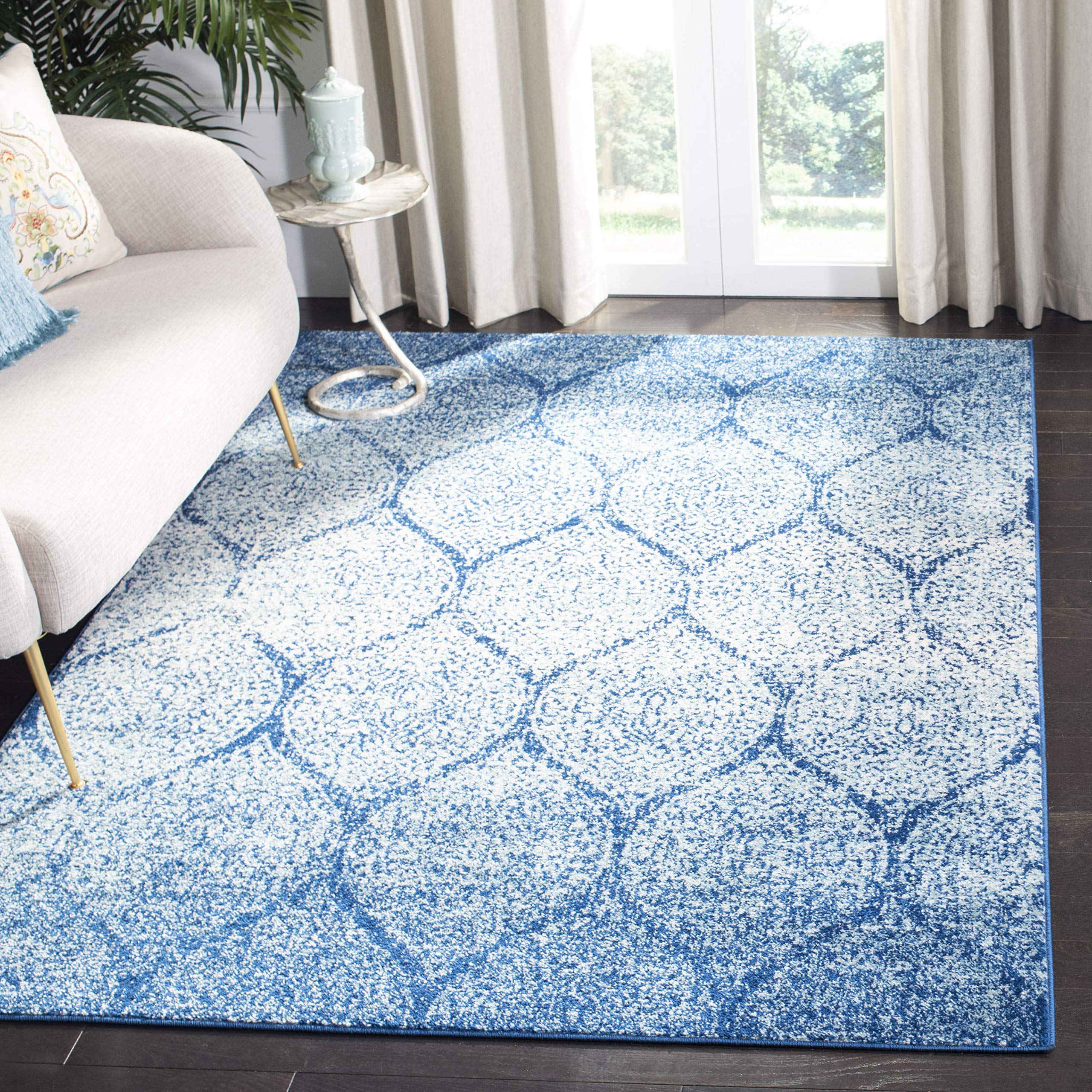SAFAVIEH Madison Collection Accent Rug - 3 x 5, Navy & Blue, Glam Ogee Trellis Distressed Design, Non-Shedding & Easy Care, Id