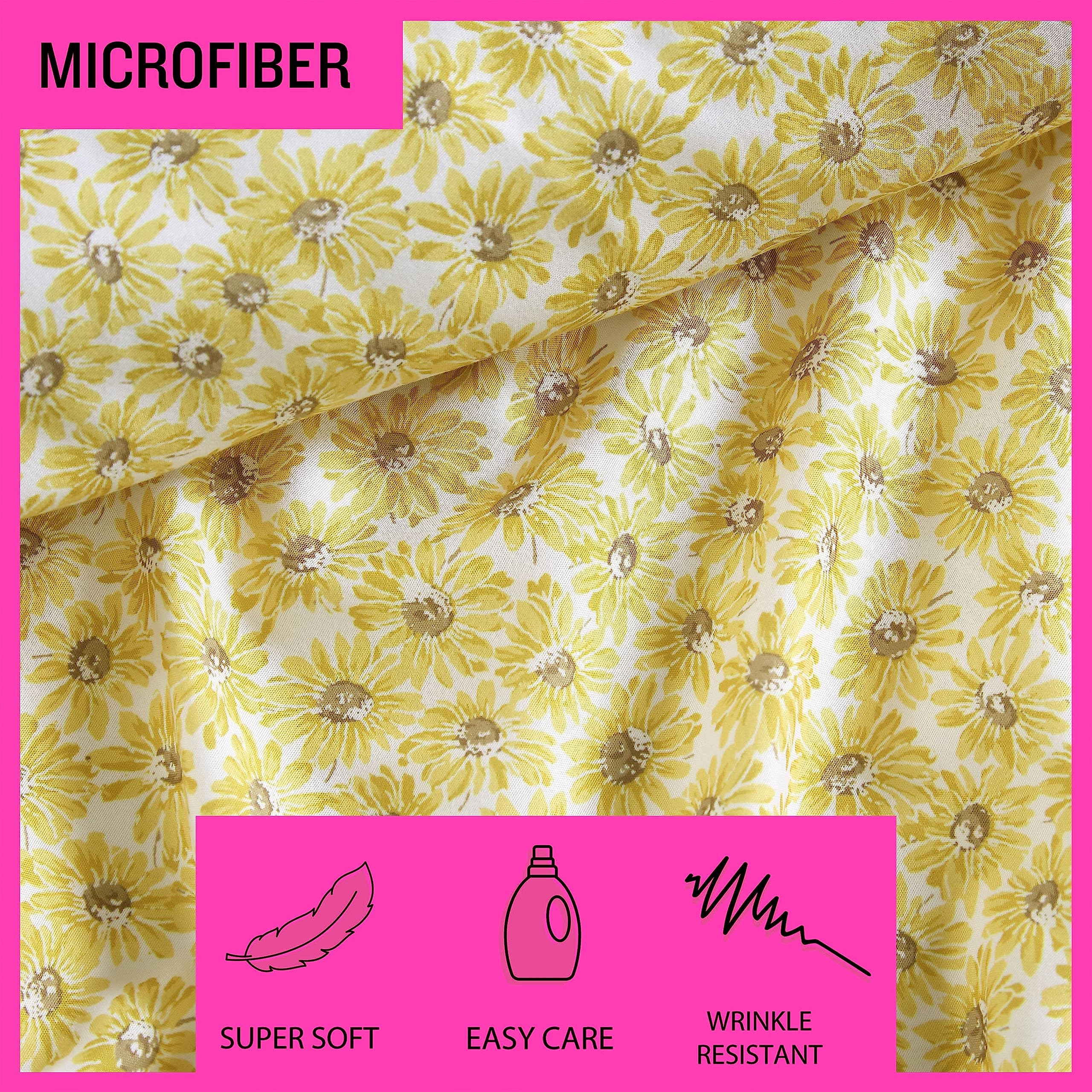 Betsey Johnson - Queen Bed Sheets, Soft & Lightweight Bedding, Fade & Wrinkle Resistant (Sunflower Field Yellow, Queen)