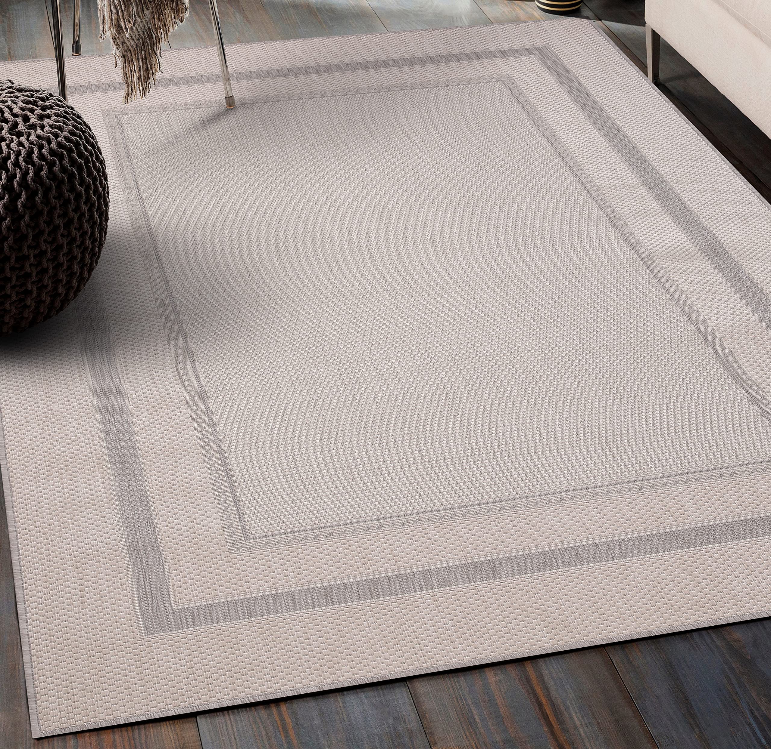 Sherloom Modern Bordered Indoor Outdoor Area Rug Weather Resistant Outdoor Carpet For Porch Deck Balcony Backyard Patio Rug 8X10