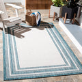 Safavieh Courtyard Collection 4' X 5'7' Ivory / Teal Cy8475 Indoor/ Outdoor Patio Backyard Mudroom Accent Rug