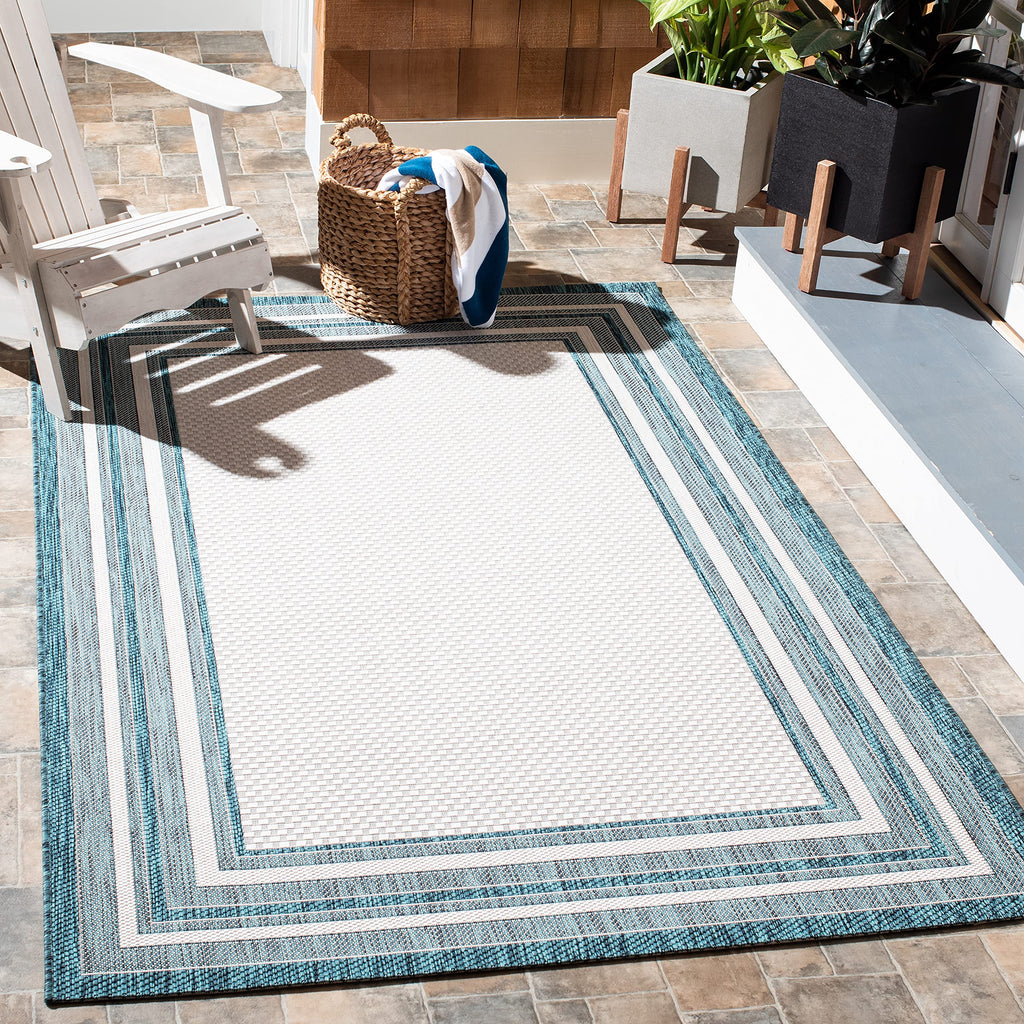 Safavieh Courtyard Collection 2'7' X 5' Ivory / Teal Cy8475 Indoor/ Outdoor Patio Backyard Mudroom Area Rug