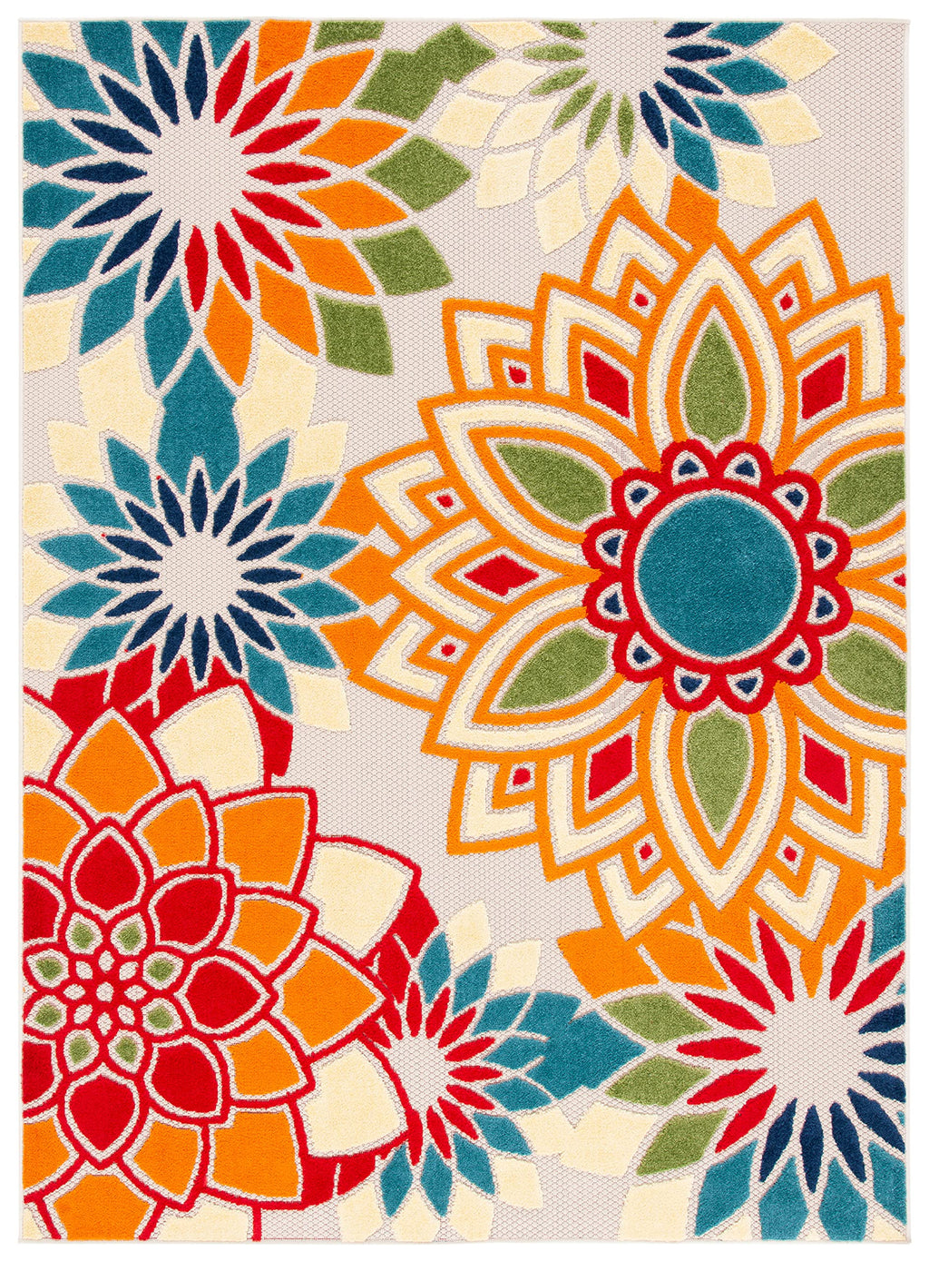 Safavieh Cabana Collection Accent Rug - 4'5' X 6'5', Ivory & Orange, Floral Design, Non-Shedding & Easy Care, Indoor/Outdoor &