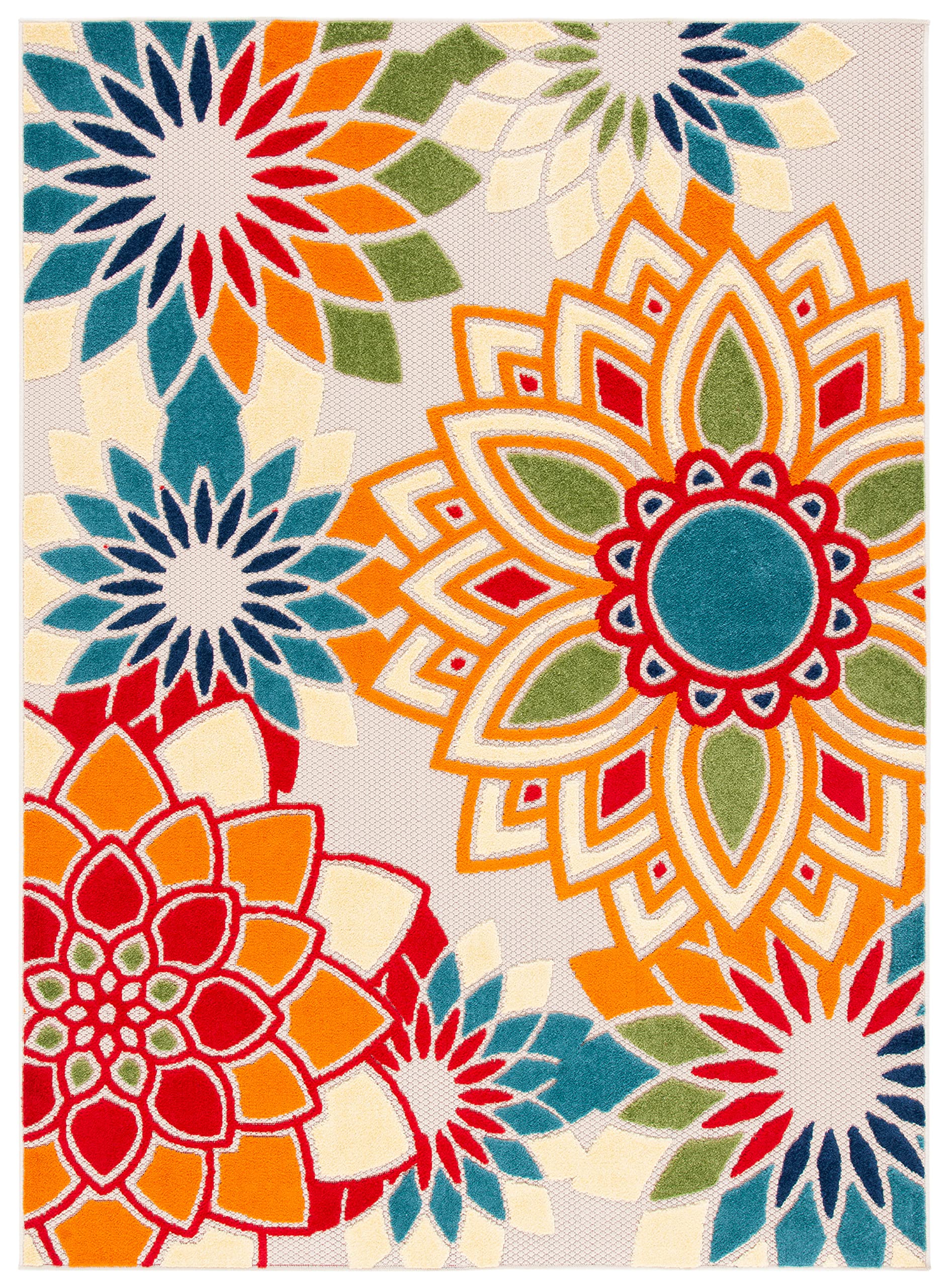 Safavieh Cabana Collection Accent Rug - 4'5' X 6'5', Ivory & Orange, Floral Design, Non-Shedding & Easy Care, Indoor/Outdoor &