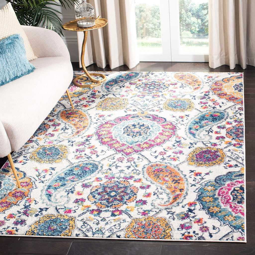 Safavieh Madison Collection Runner Rug - 2'3'' X 10', Cream & Turquoise, Boho Chic Glam Paisley Design, Non-Shedding & Easy Care