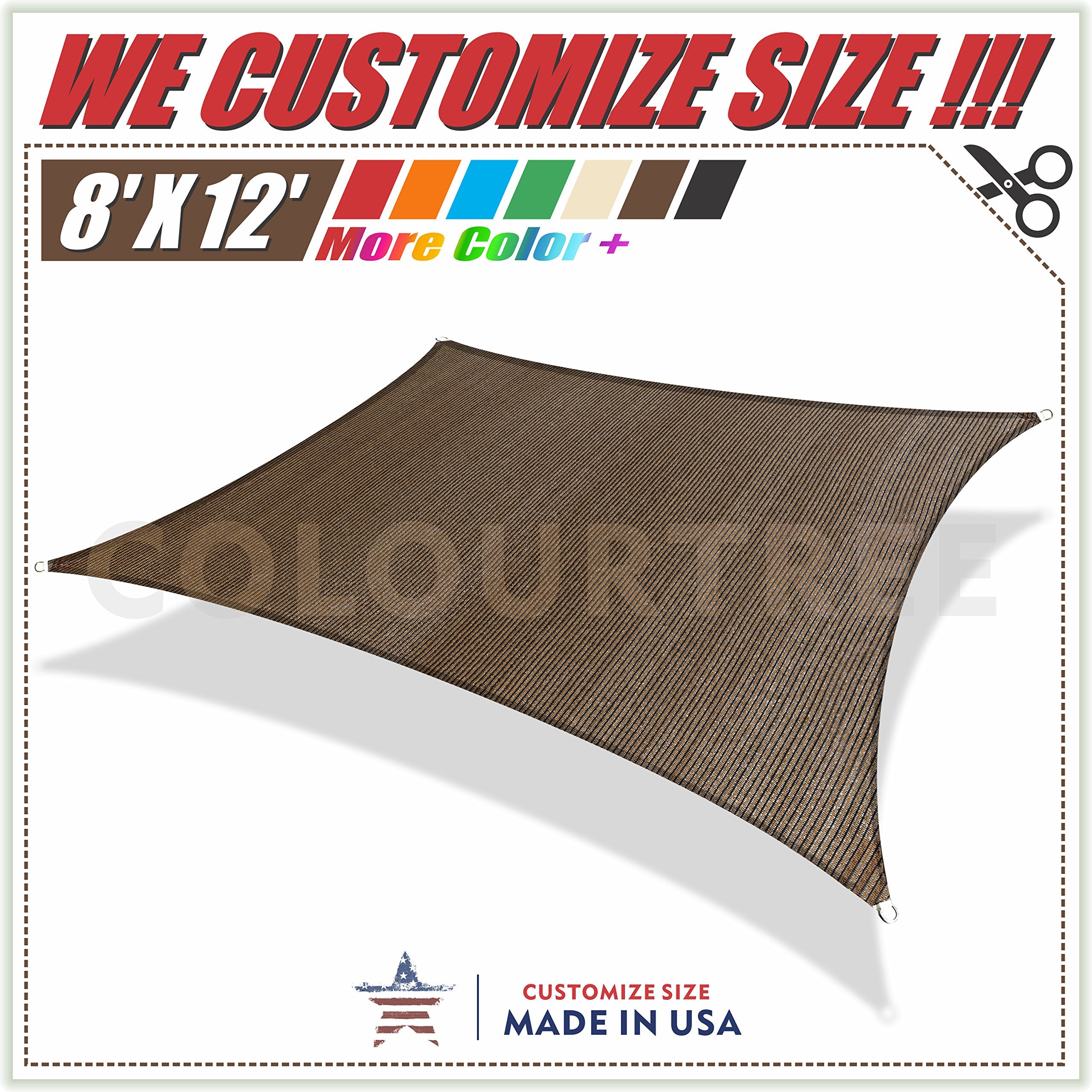 Colourtree 8' X 12' Brown Rectangle Sun Shade Sail Canopy Awning Shelter Fabric Cloth Screen - Uv Block Uv Resistant Heavy Duty