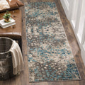 SAFAVIEH Monaco Collection Runner Rug - 22 x 8, Grey & Light Blue, Boho Chic Abstract Watercolor Design, Non-Shedding & Easy C