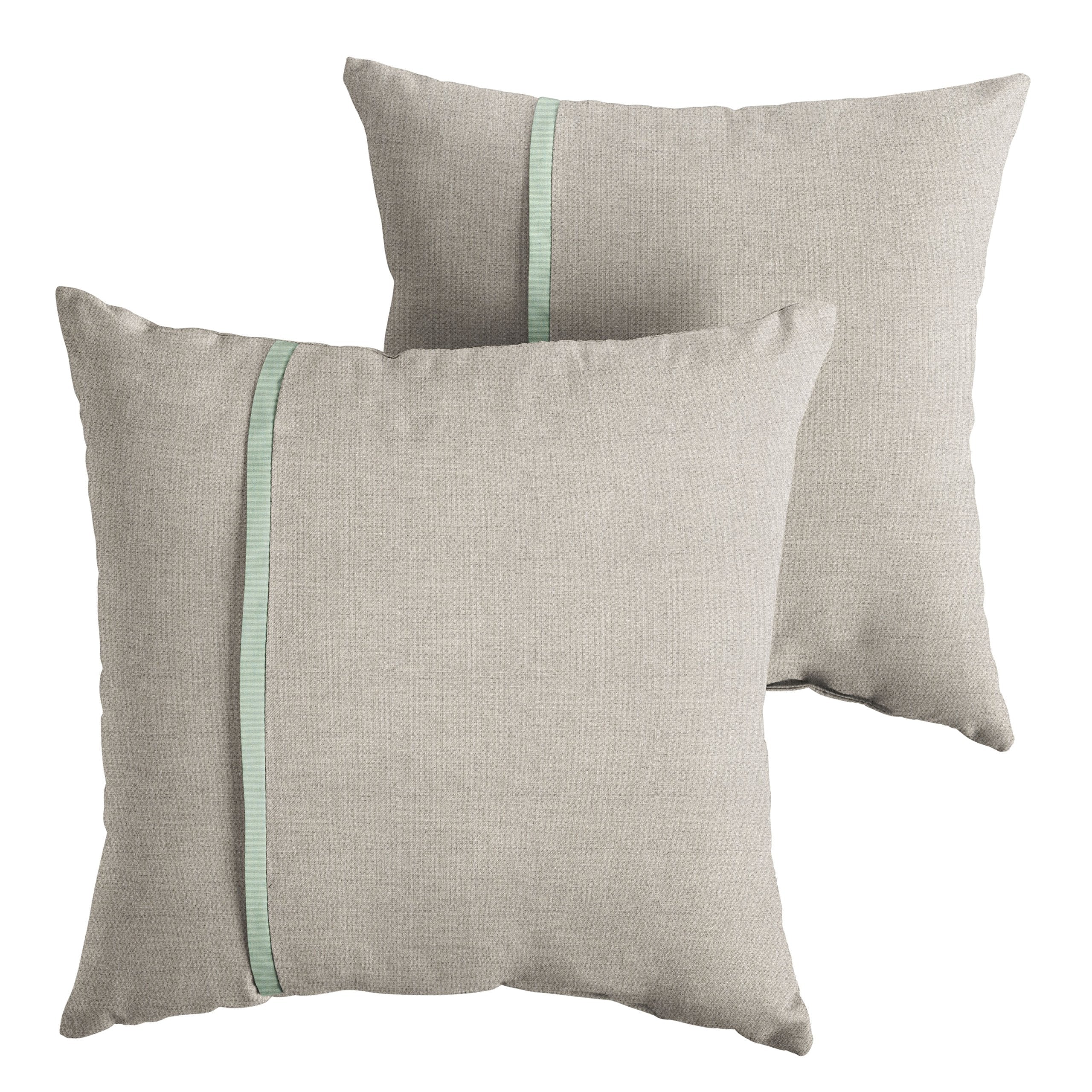 Sorra Home X Sunbrella - Indoor Outdoor Square Pillows, Set Of 2, 16 X 16, Silver Grey & Light Spa Green