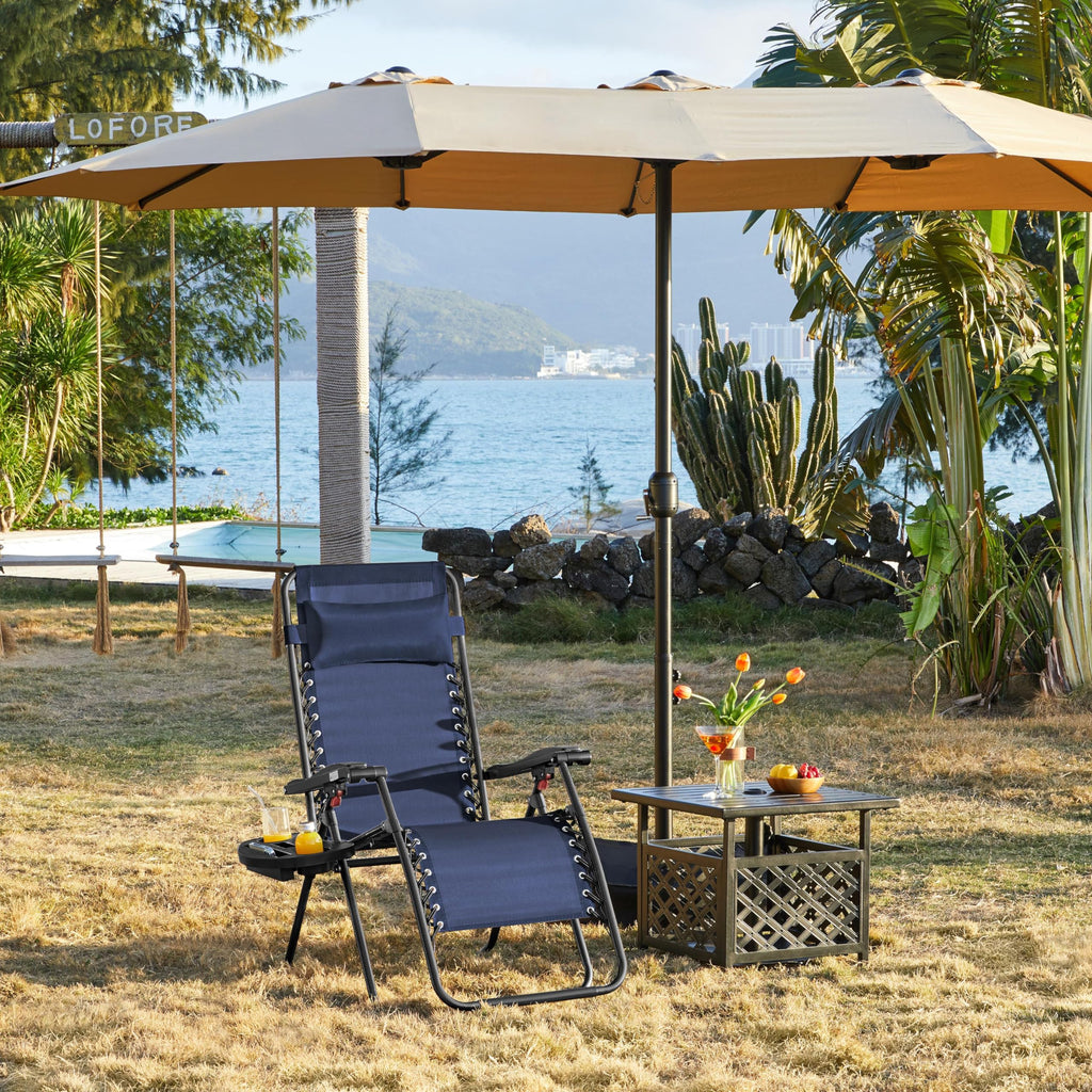 Yaheetech 26' Zero Gravity Recliners Outdoor Adjustable Folding Reclining Lounge Chairs W/Pillows, Cup Holder Trays And Carry Strap For Patio Backyard Beach Navy Blue Set Of 2