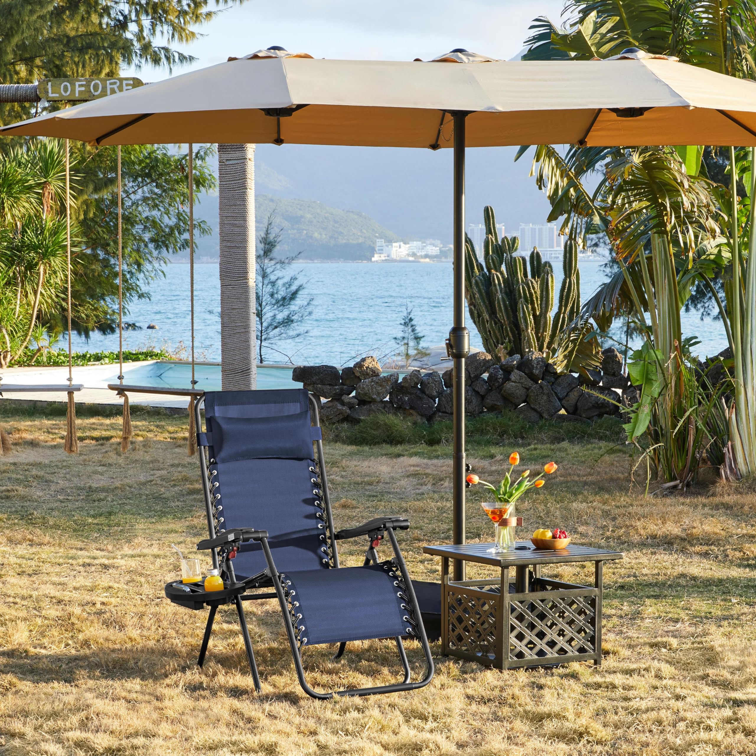 Yaheetech 26' Zero Gravity Recliners Outdoor Adjustable Folding Reclining Lounge Chairs W/Pillows, Cup Holder Trays And Carry Strap For Patio Backyard Beach Navy Blue Set Of 2