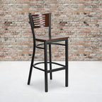 Flash Furniture Hercules Series Black Slat Back Metal Restaurant Barstool - Walnut Wood Back & Seat