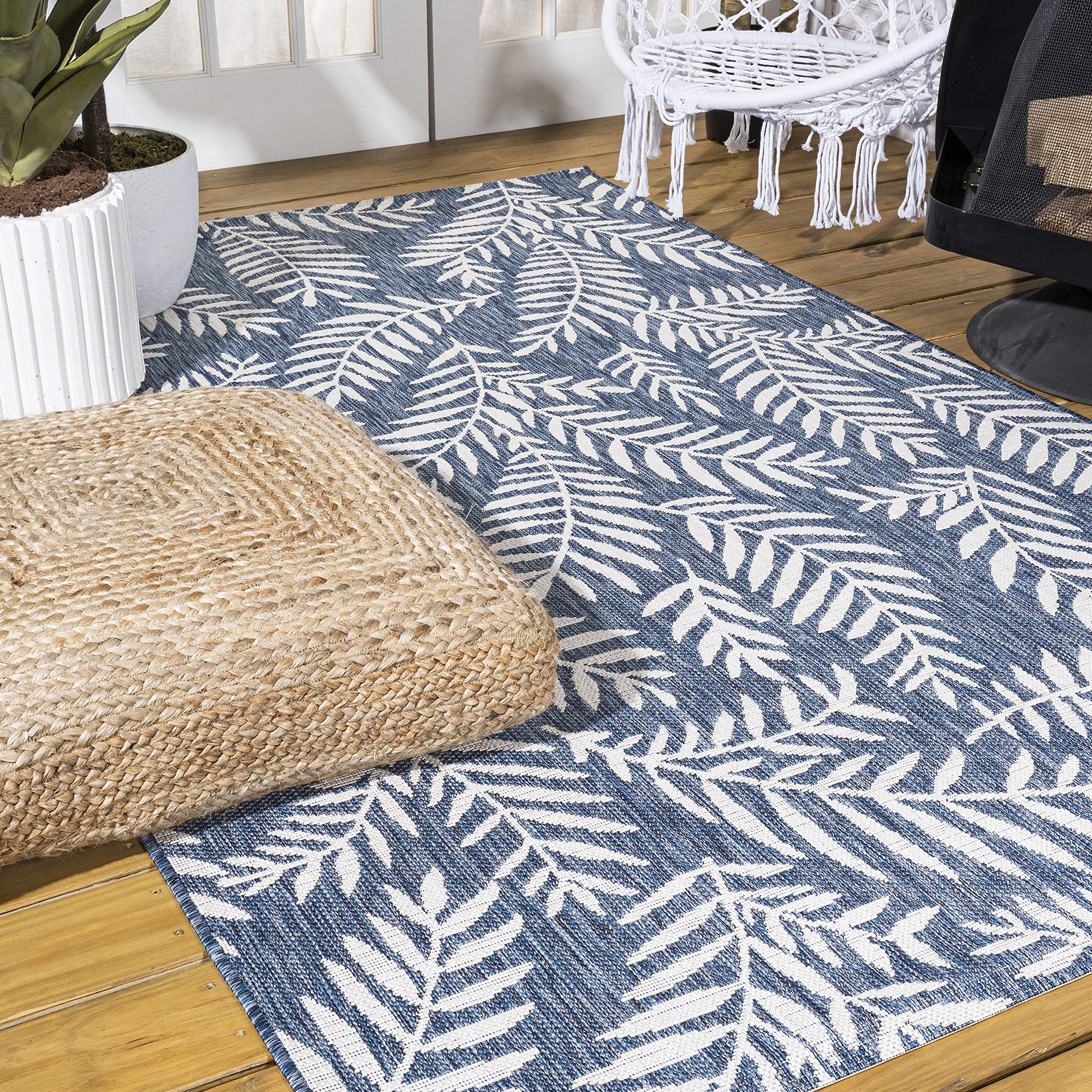 JONATHAN Y SMB119B-6 Nevis Palm Frond Navy/Ivory 6 ft. x 9 ft. Indoor/Outdoor Area Rug, Pet Friendly, Non-Shedding, Stain Resist