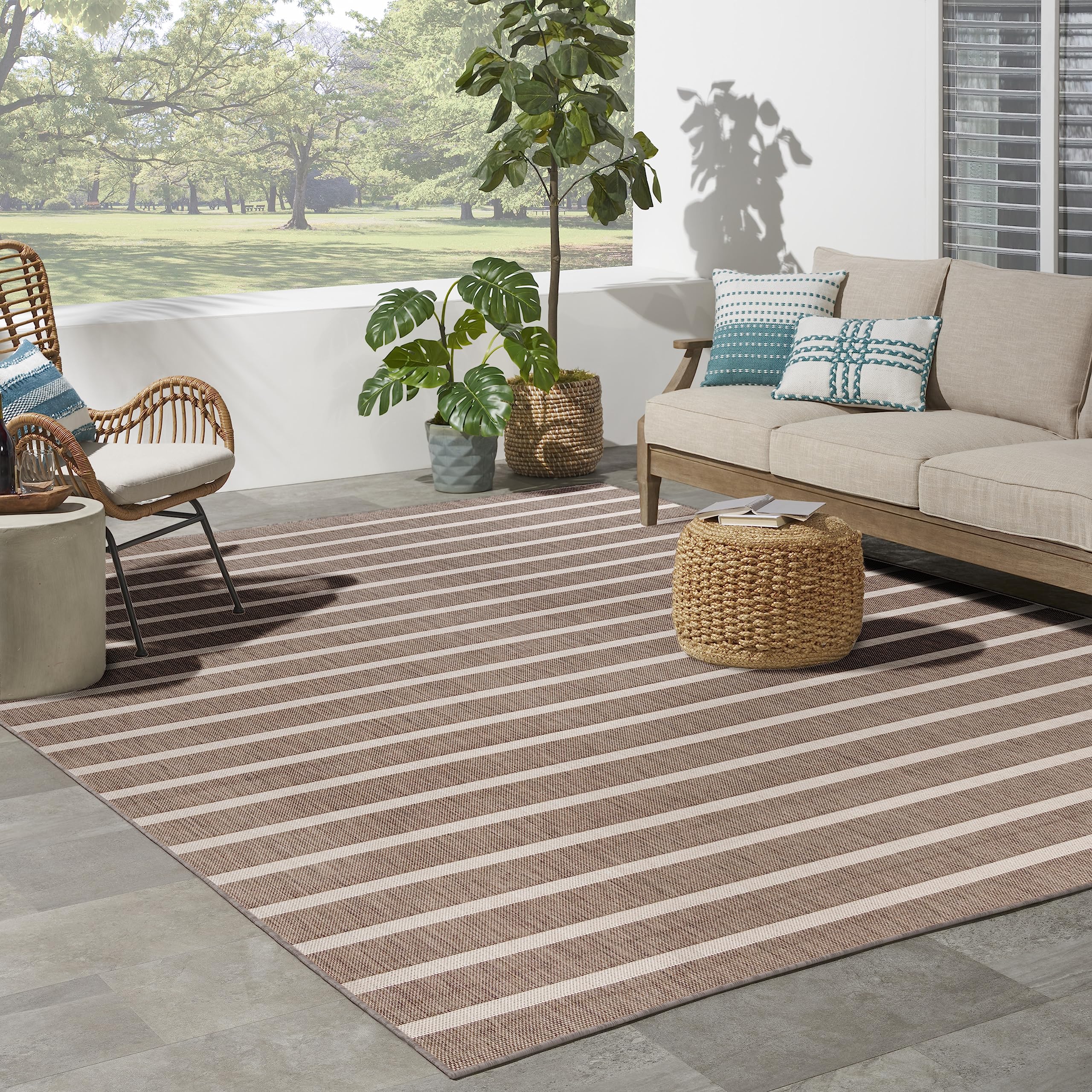 Nourison Positano Indoor/Outdoor Natural Ivory 8' X 10' Area Rug, Easy Cleaning, Non Shedding, Bed Room, Living Room, Dining Roo