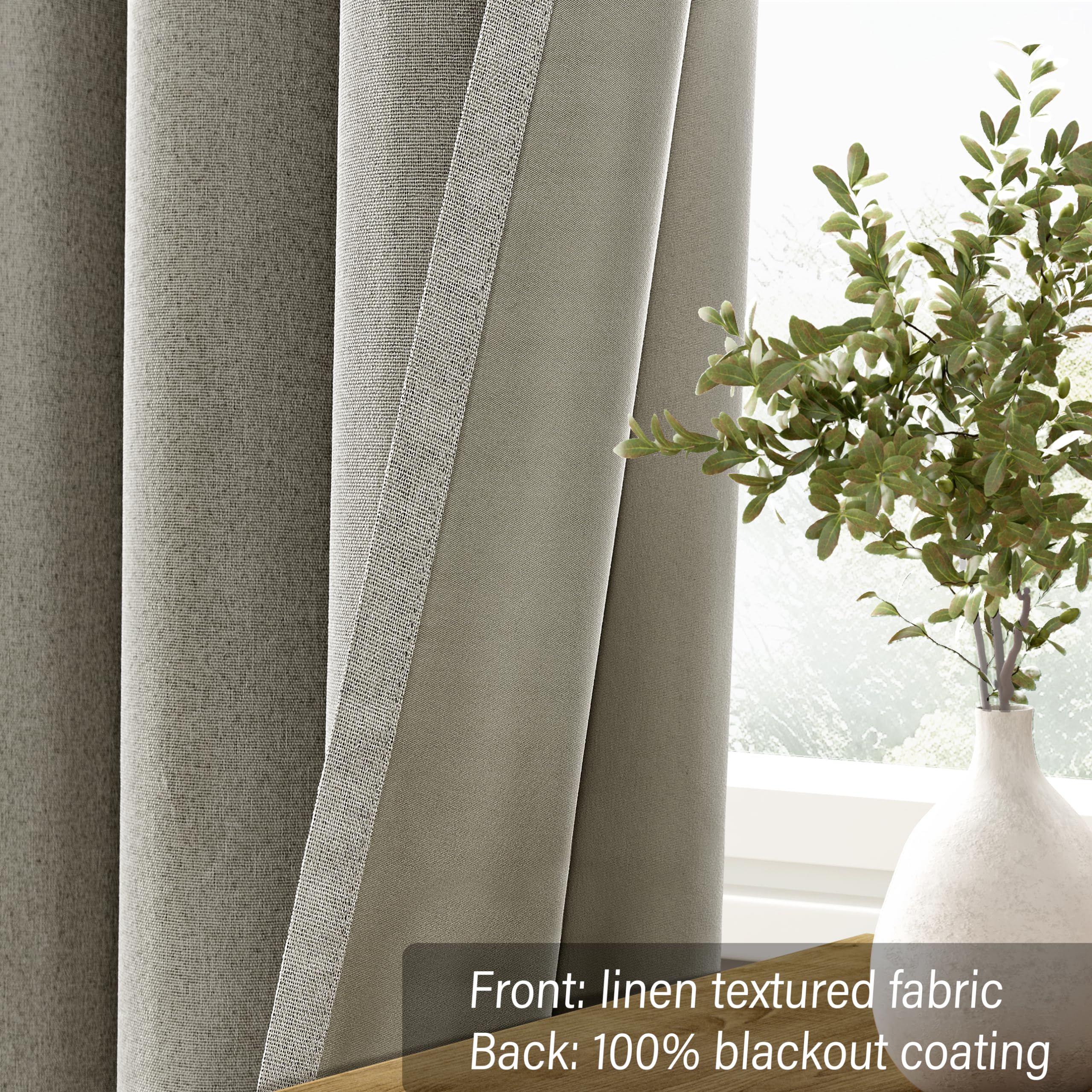 Chrisdowa Warm Taupe Linen Curtains 84 Inches Long For Living Room 100% Blackout Neutral Curtain Drapes Thermal Grommet Curtain