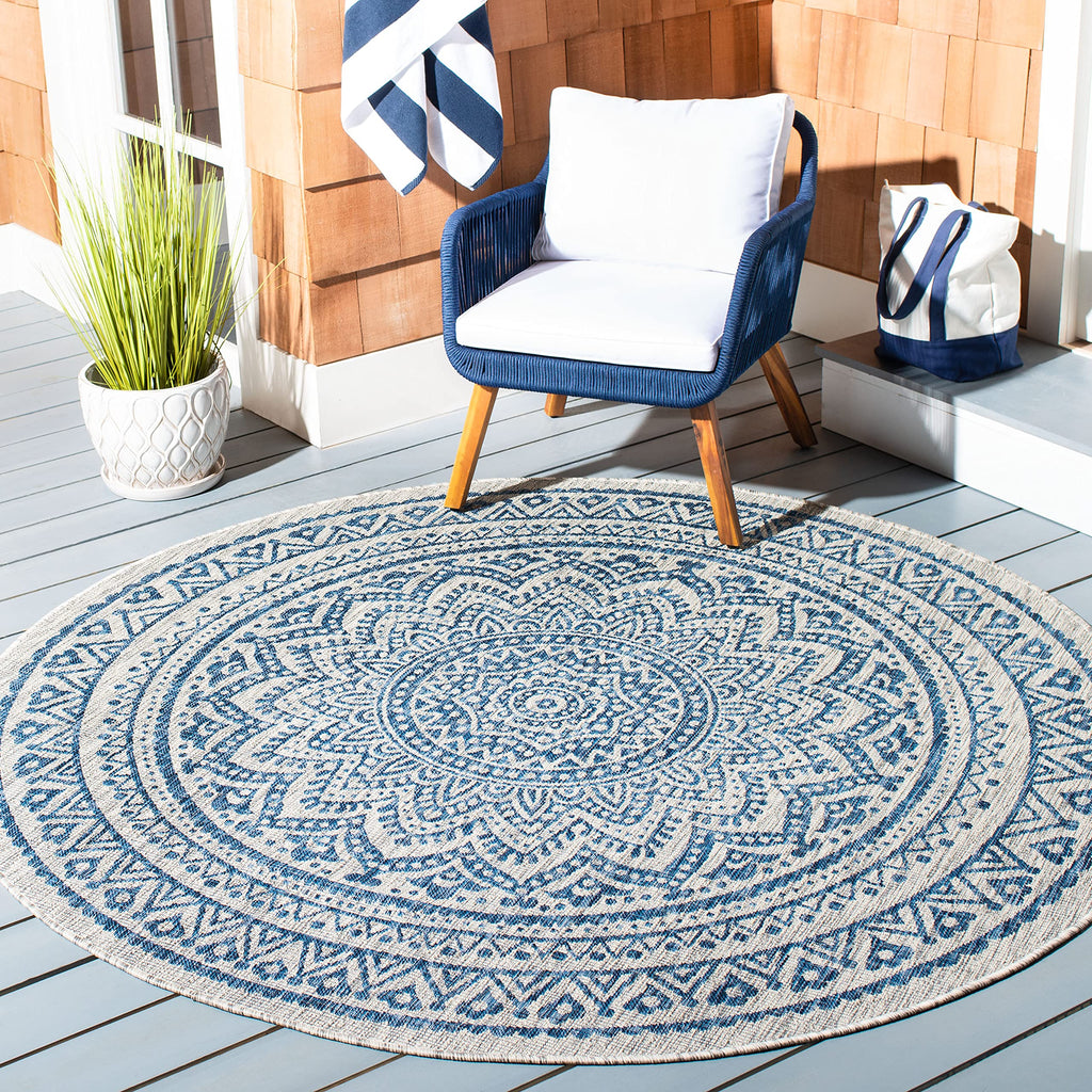 Safavieh Courtyard Collection 4' Round Grey/Blue Cy8734 Indoor/ Outdoor Patio Backyard Mudroom Area Rug