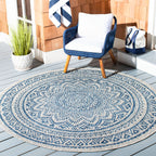 Safavieh Courtyard Collection 4' Round Grey/Blue Cy8734 Indoor/ Outdoor Patio Backyard Mudroom Area Rug