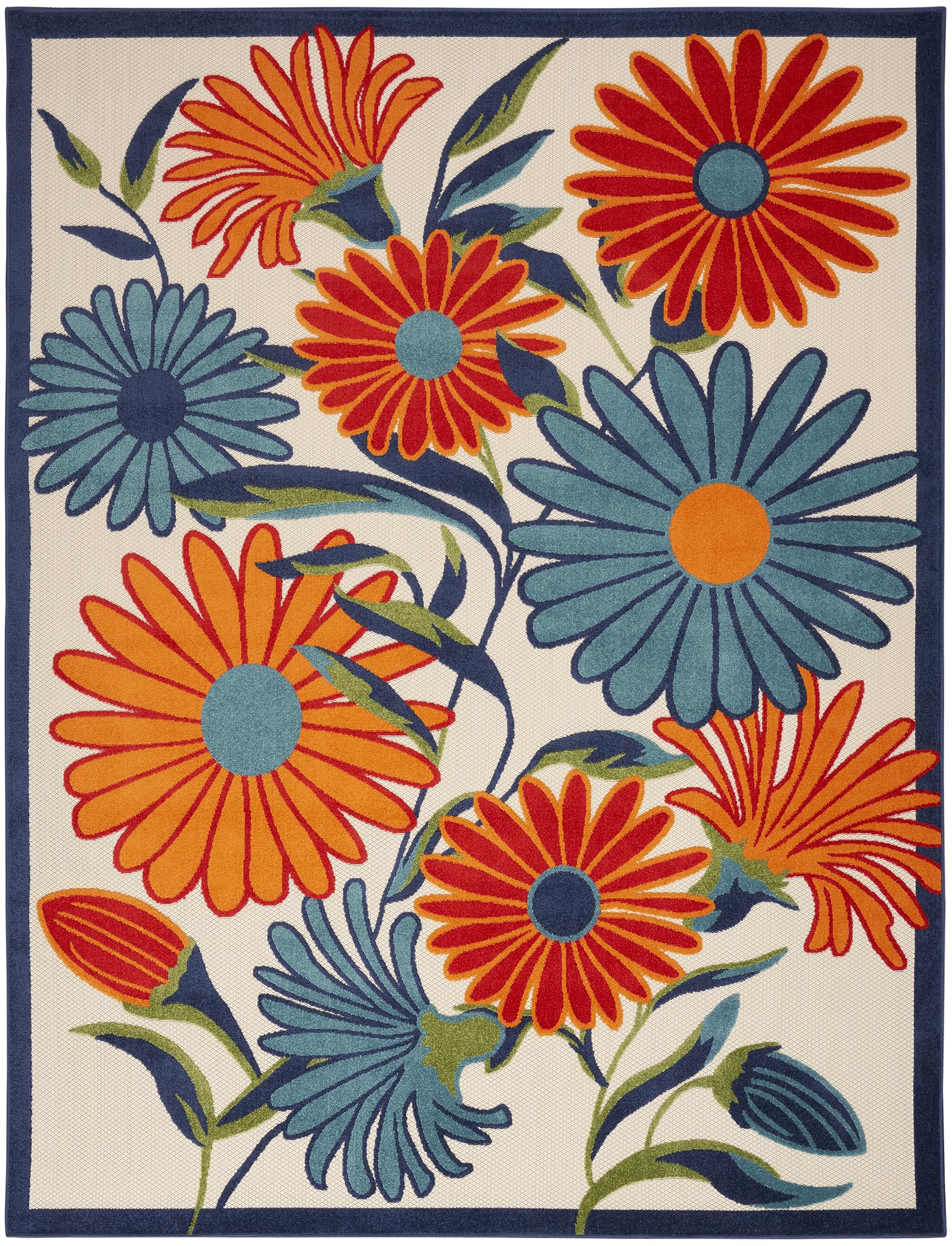 Nourison Aloha Outdoor Multicolor 10' X 14' Area Rug, Easy Cleaning, Non Shedding, Bed Room, Living Room, Dining Room, Deck, Backyard, Patio (10X14)
