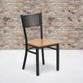 2 Pk. HERCULES Series Black Grid Back Metal Restaurant Chair - Natural Wood Seat