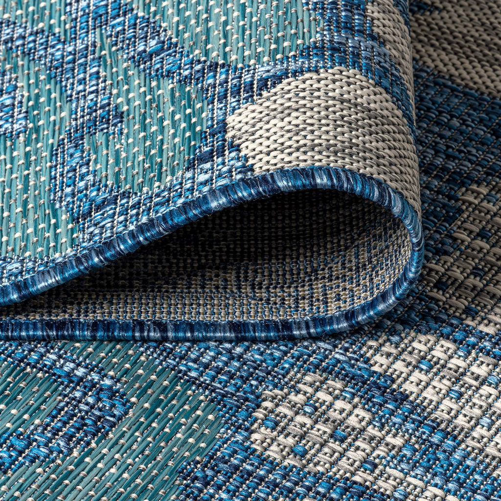 Jonathan Y Smb110C-214 Zinnia Modern Floral Textured Weave Indoor/Outdoor Runner Rug, Bohemian, Coastal, Transitional For Bedroom, Kitchen, Living Room, Easy-Cleaning, Navy/Aqua, 2 Ft. X 14 Ft.