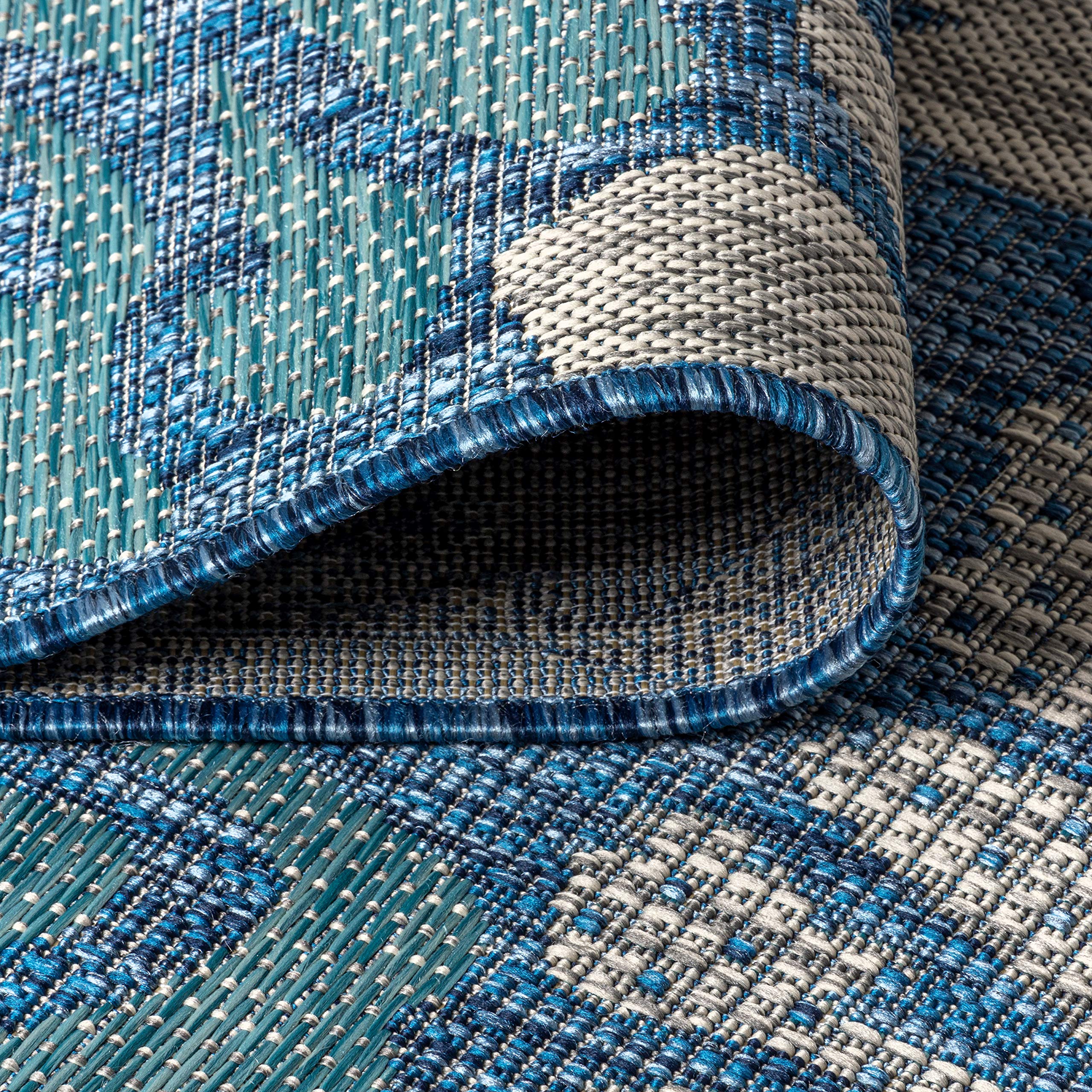 Jonathan Y Smb110C-214 Zinnia Modern Floral Textured Weave Indoor/Outdoor Runner Rug, Bohemian, Coastal, Transitional For Bedroom, Kitchen, Living Room, Easy-Cleaning, Navy/Aqua, 2 Ft. X 14 Ft.