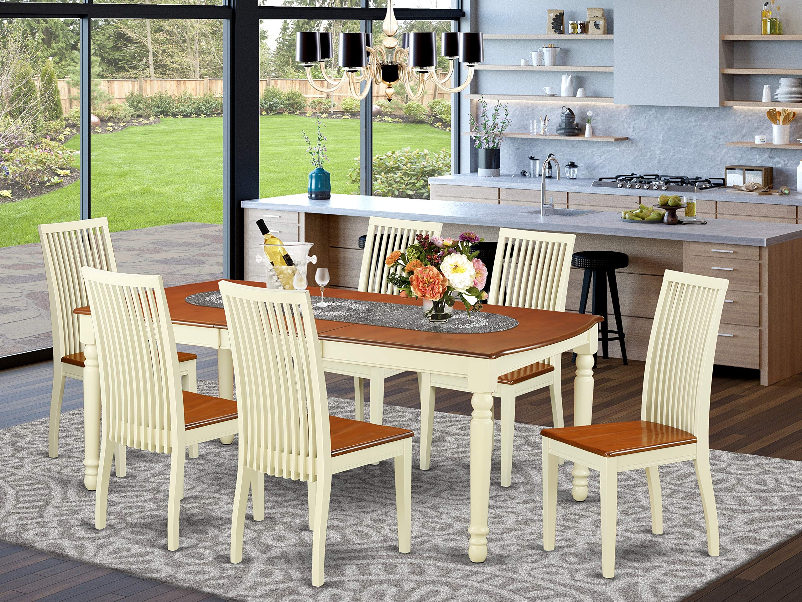 East West Furniture DOIP7-BMK-W Dover 7 Piece Modern Set Consist of a Rectangle Wooden Table with Butterfly Leaf and 6 Kitchen Dining Chairs, 42x78 Inch