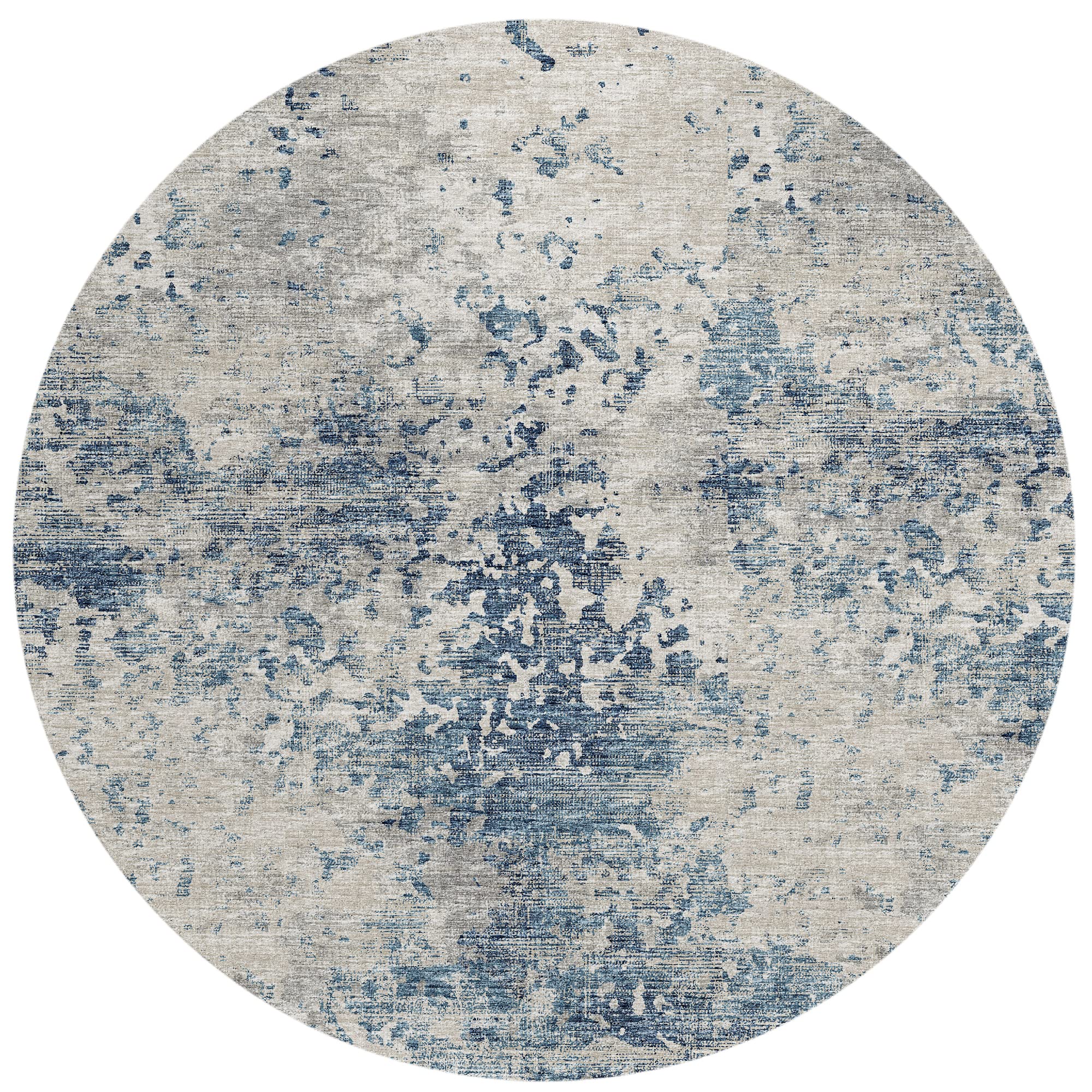 Addison Rugs Indoor/Outdoor Accord Aac35 Blue Washable 8' X 8' Indoor Outdoor Round Rug, Easy Clean, Machine Washable, Non Shedding, Bedroom, Living Room, Dining Room, Kitchen, Patio Rug