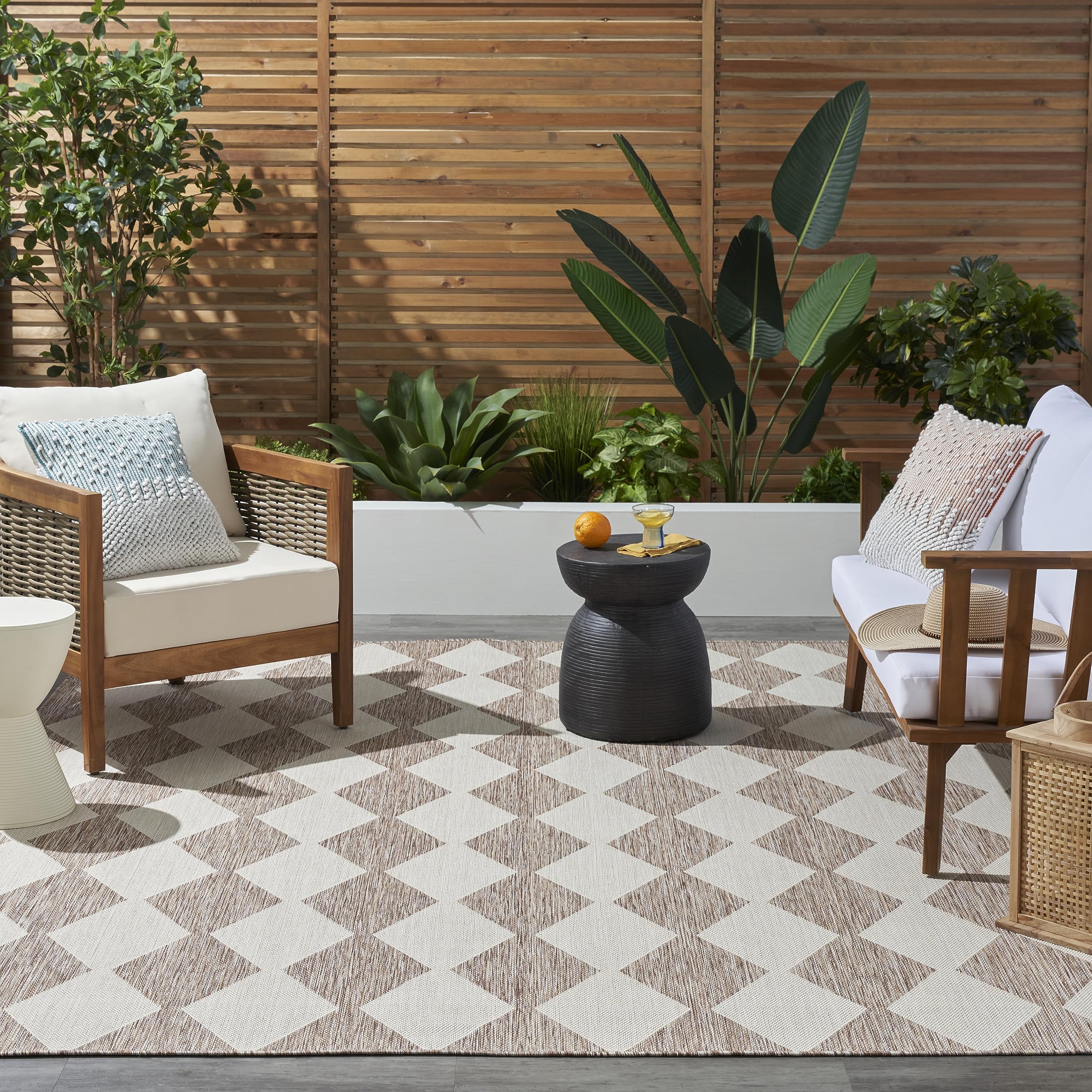 Nourison Positano Indoor/Outdoor Beige 7' X 10' Area Rug, Easy Cleaning, Non Shedding, Bed Room, Living Room, Dining Room, Backyard, Deck, Patio (7X10)
