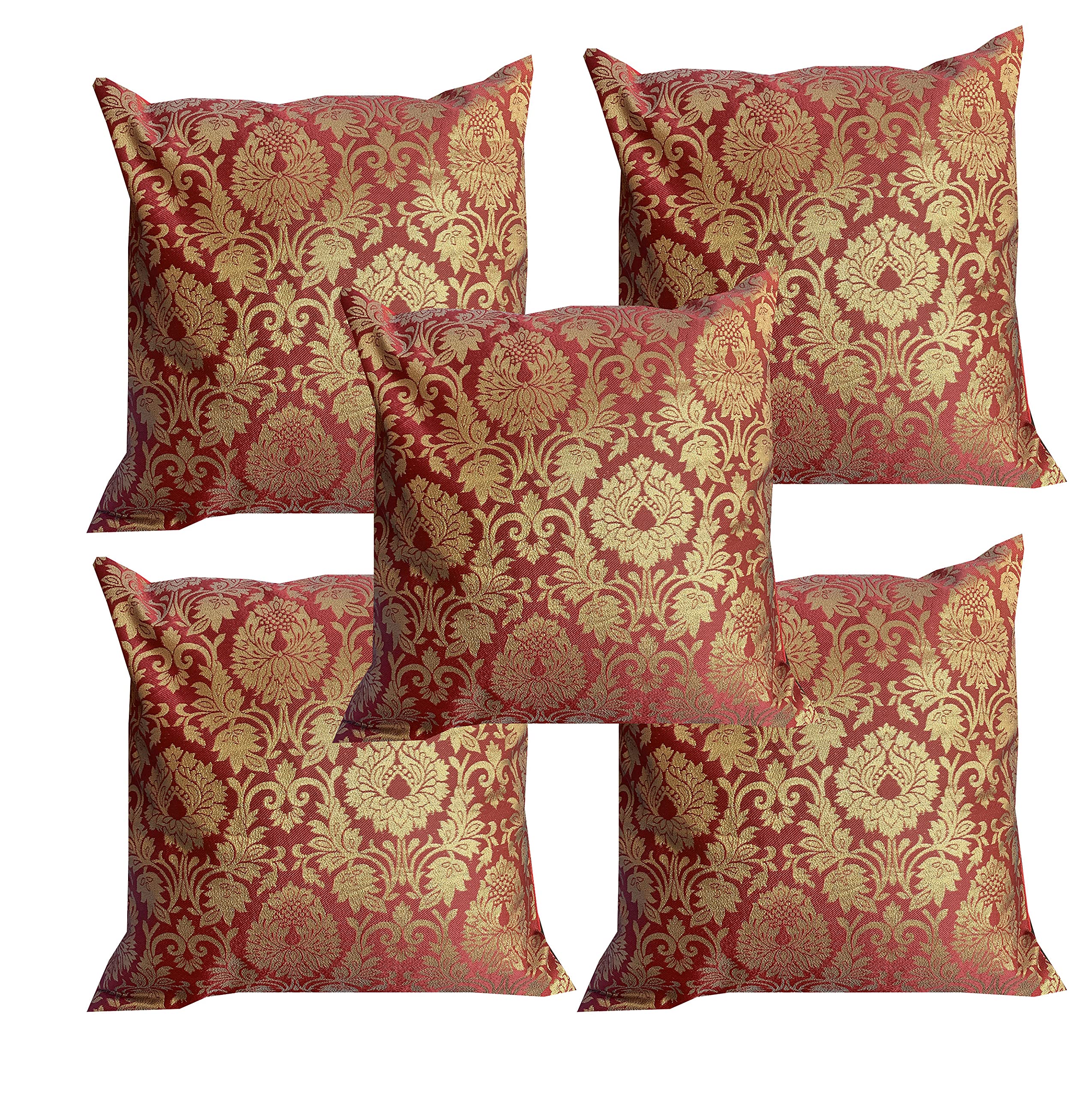 Pink Parrot Dopian Silk Designer Decorative Throw Pillow Covers/Cushion Covers (16X16 Inches)  Set Of 5 Code 019