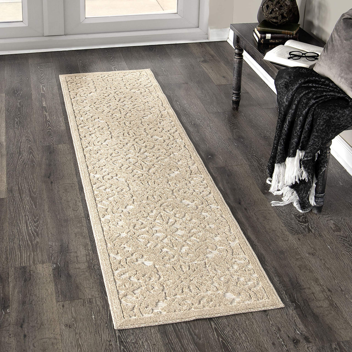 Orian Rugs Boucle Collection 397147 Indoor/Outdoor High-Low Biscay Runner Rug, 1'11&quot; X 7'6&quot;, Driftwood Beige